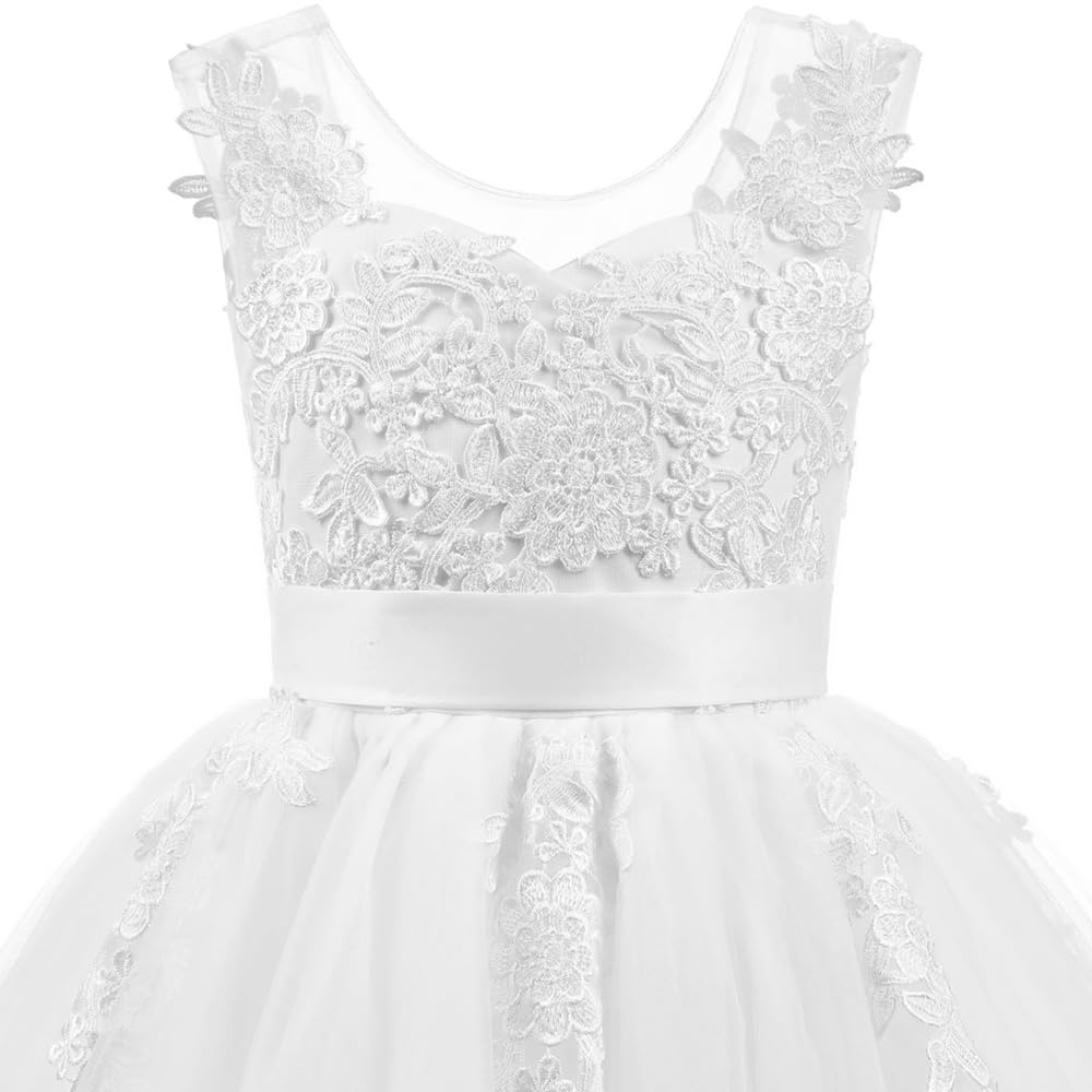 PLWEDDING Encaje V Volver Tul Vestido De Niña De Flores Junior Niñas Dama De Honor Boda V