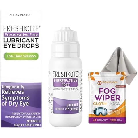 Maxim Eye FRESHKOTE Preservative Free Lubricant Eye Drops.33 fl oz Bottle of Artificial Tears for Dry Eye Relief, Bundled with 1 Reusable Anti Fog Cloth for Eyeglasses Cover
