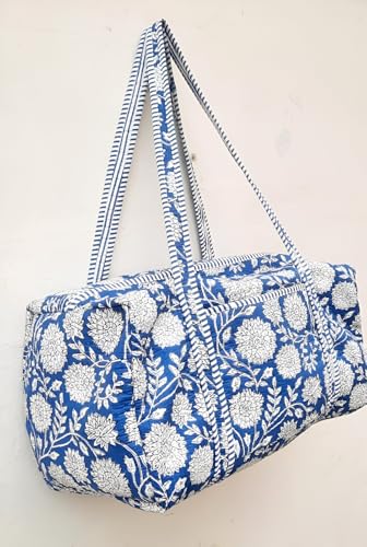 Cotton Quilted Duffle Bag Beautiful Flower Block Printed Bag Handmade Shoulder weekender Travel Luggage Carry Overnight Bags4