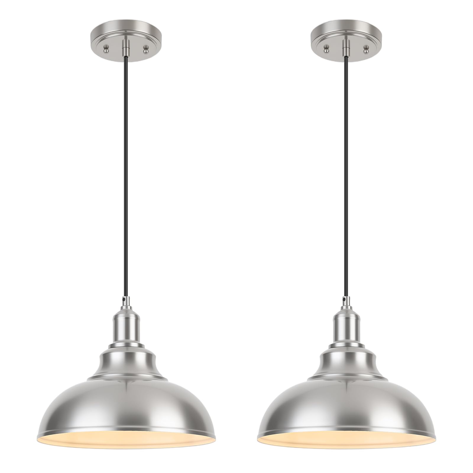 2 Pack Farmhouse Dome Pendant Lights for Kitchen Brushed Nickel