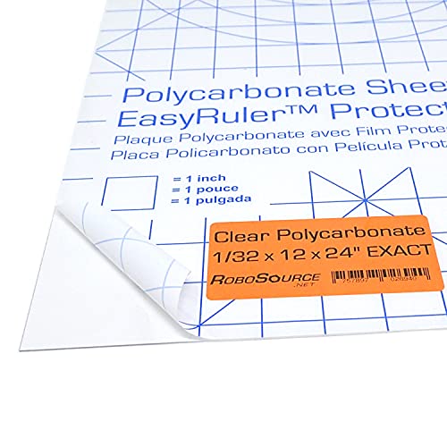 Polycarbonate Clear Plastic Sheet 12' X 24' X 0.030' (1/32') Exact with EasyRuler Film, Shatter Resistant, Easy to Cut, Bend, Mold Than Plexiglass. Window Panel, Industrial, Hobby, Home, DIY, Crafts