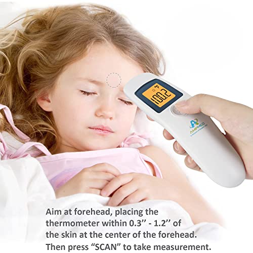 Amplim Non-Contact Forehead Thermometer for Kids and Adults - Touchless Digital Fever Thermometer with Temporal Head Function - No-Touch Baby Thermometer for Accurate Temperature Reading. FSA HSA