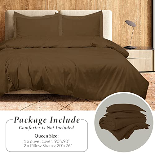 Image of ROYALE LINENS Chocolate Duvet Cover Queen Size - 3 Piece Bedding Comforter Covers - Zipper Closure - 1 Queen Duvet Cover 90x90 inches and 2 Pillow Shams - No Comforter Included