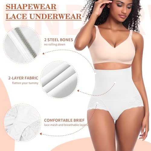 Image of Werena Tummy Control Shapewear Panties for Women High Waist Body Shaper Underwear Lace Shaping Girdle Briefs