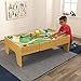 KidKraft Double-Sided Wooden Train and Activity Table with Built-in Storage Drawer, Natural, Gift for Ages 3+