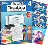 180 Days of Fourth Grade Practice, 4th Grade Workbook Set for Kids Ages 8-10, Includes 5 Assorted Fourth Grade Workbooks to Practice Math, Reading, Grammar, Writing, and Problem Solving Skills