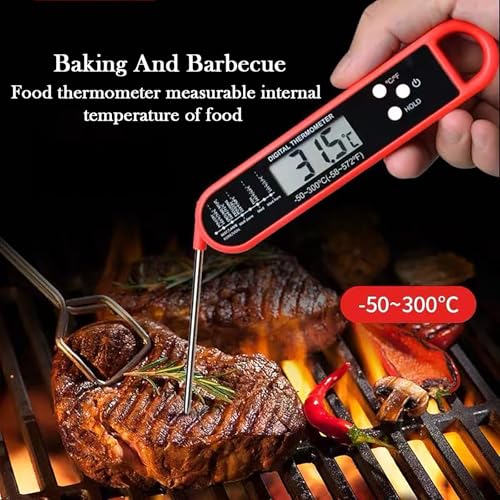 Meat Thermometer Digital,Instant Read Food Thermometer with Backlight LCD Screen, Waterproof Foldable Long Probe,Auto On/Off, Perfect for Kitchen Cooking,BBQ,Candy Making,BBQ (Red) - Image 5