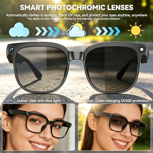 Image of AI Smart Glasses with Camera,8MP Camera Glasses,1080P Anti-Shake Video Recording Glasses, Real Time Translation,AI Voice Assistant,Object Recognition,Bluetooth Sunglasses for Men Women (Photochromic)