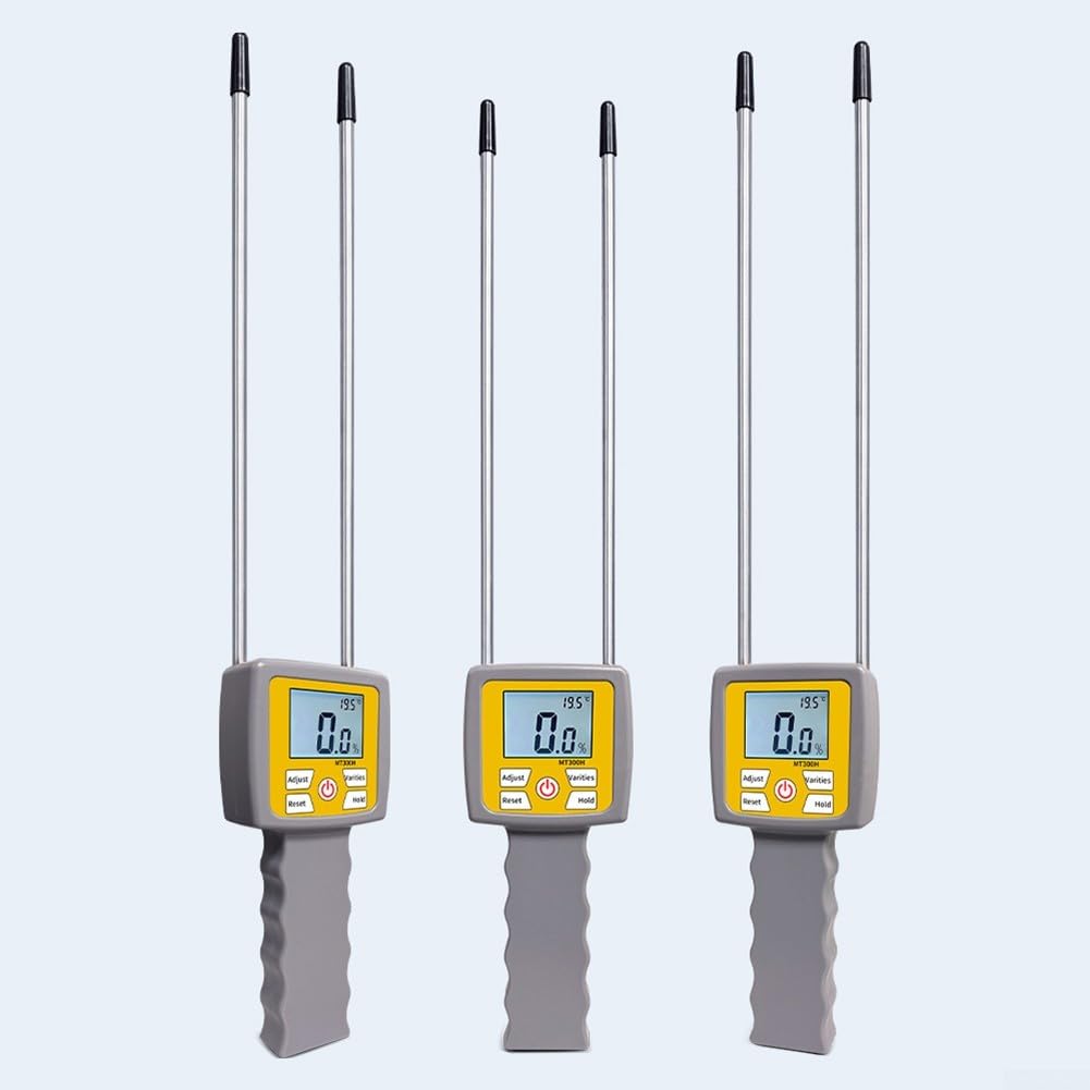 Misuratore di umidità digitale con doppie sonde e display retroilluminato, tester portatile del contenuto di foraggio per erba fieno paglia crusca, strumento di rilevamento dell'umidità agricola