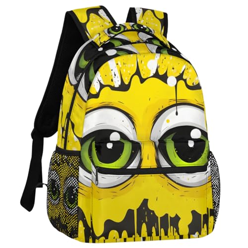 16 In Backpack for Women Men Yellow Strange Eyes Large Travel Daypack Lightweight Casual Bags Back Pack with Pockets Waterproof Rucksack Carry On Bag for Work Business Hiking Sports Travel Gifts2