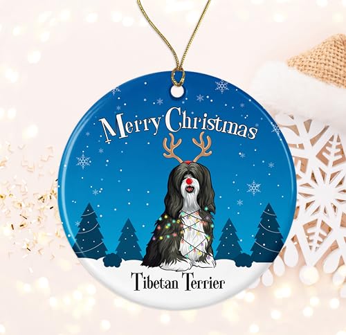 Adorno de Feliz Navidad de Terrier tibetano, regalos de Feliz Navidad para los amantes de las mascotas, adorno para colgar en el árbol de Navidad, regalos para amantes, adorno de perro impreso en