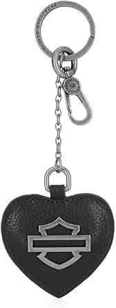 Harley-Davidson Open Bar & Shield Logo Heart Shaped Leather Key Fob, Black