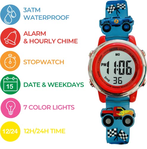 preschool collection kids digital light up watch - monster trucks dinosaurs shark unicorn butterfly spider - girls boys children school