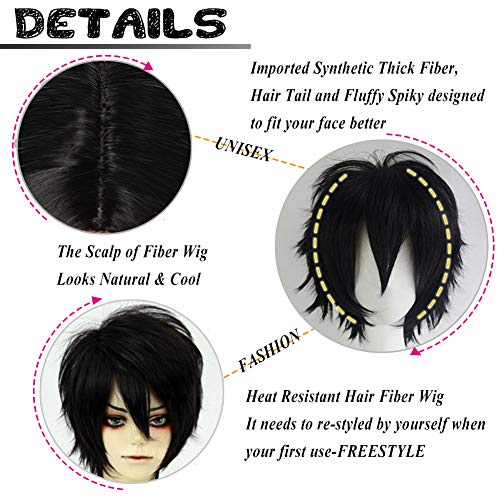 Image of S-noilite Short Anime Wigs Women Men's Burgundy Fluffy Pixie Cosplay Wig for Halloween Costume Party Straight Synthetic Hair Full Wig with Bangs Wine Red