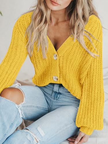 Image of PRETTYGARDEN Women's Chunky Knit Open Front Sweater Long Sleeve Button Loose Short Cardigan Outerwear Coats