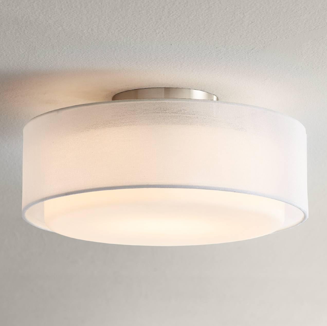 Possini Euro Design Suspension En Nickel De Luxe – 6 Lumières, Finition Nickel Brossé, Abat-jour En Organza Blanc, Suspension Moderne De Luxe Pour îlots De Cuisine, Salles à Manger Et Salons