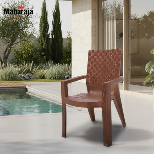 Image of MAHARAJA Heavy Duty Plastic Chairs for Home & Office | Comfortable | Arm Rest | 200Kg Capacity (M Brown, Pack of 2)