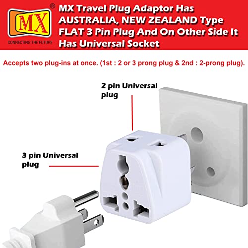 Image of MX Universal Travel Adapter Type I - 2‑Pack Conversion Plug for India, Australia, China, New Zealand & More - Rated 10 A / 250 V, Safety Shutters, Travel‐Ready