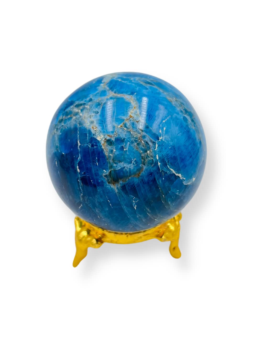 GEMSCITE Natural Apatite 50-55 mm Gemstone Ball Sphere + Stand Hand Carved Crystal Altar Healing Devotional Focus Spiritual Chakra Cleansing Metaphysical Gift Men Women from India (Apatite)