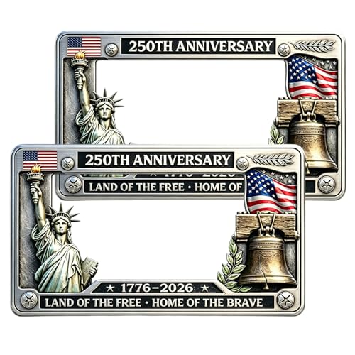 2PC 250th Anniversary License Plate Frame USA 250th Anniversary Commemorative Patriotic License Plate Frames Aluminum License Plate Holder 250 Anniversarys License Plate Frame Fits Standard