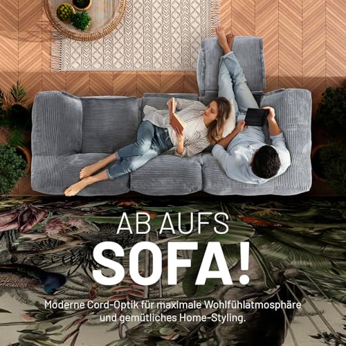 Lumaland Modulares Eckteil rechts - Cord-Reihe | Indoor Sitzsack mit Softer Struktur, ideal Sofa Modulen & zum Pouf | Bean Bag mit Füllung - für Wohnzimmer & Co. - 81x81x70 cm