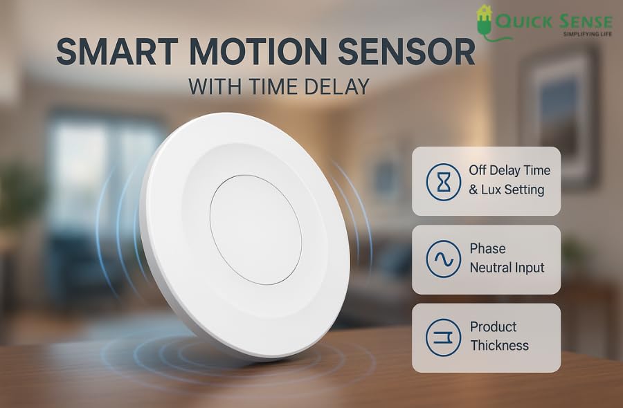 Image of Quick Sense (QS-BR01) | Real Presence Sensor | High Frequency Microwave Motion Sensor with Breath Detection | 360 Detection | 500W Energy Saving Ceiling Mount Light Control for Home & Office