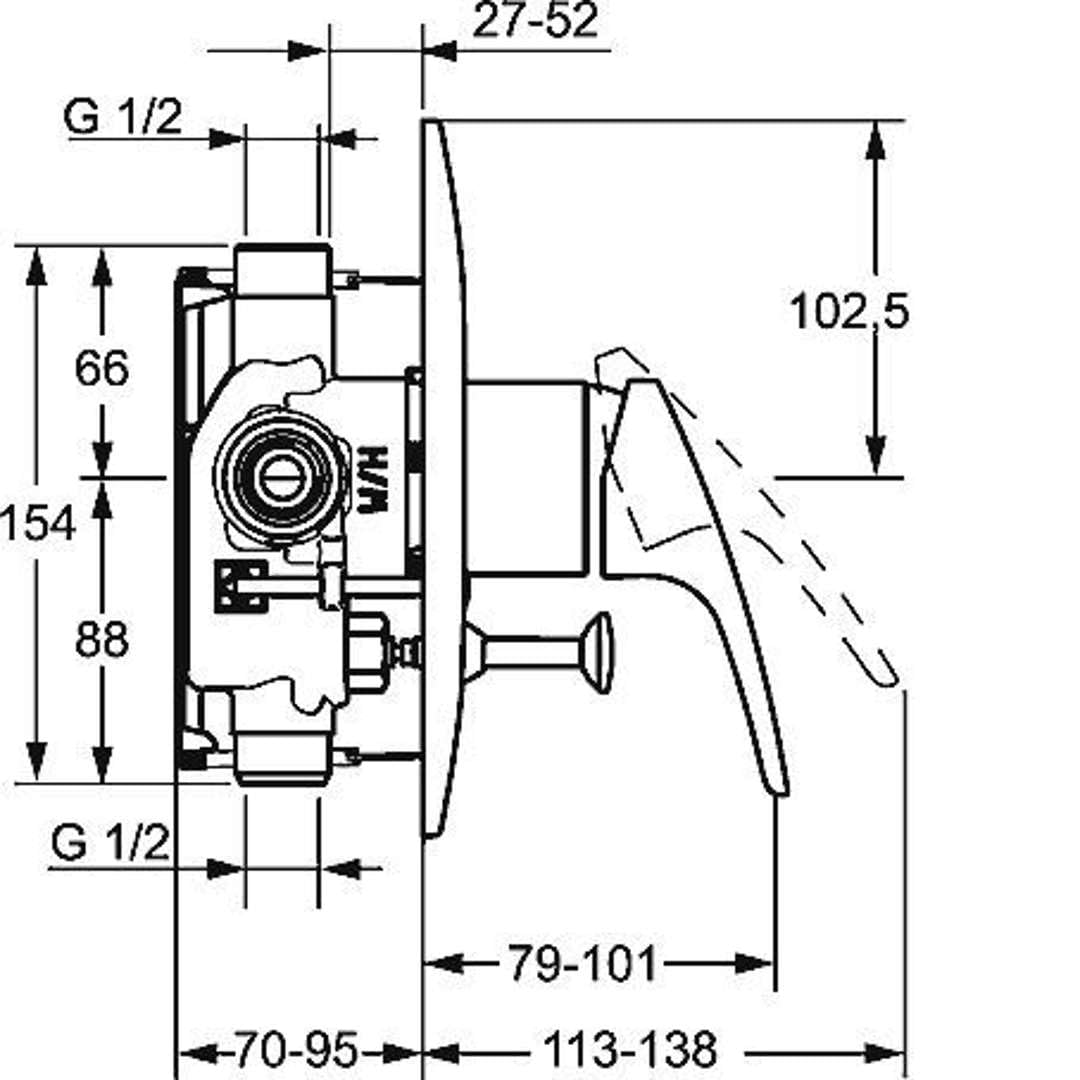 Hansa Einhand-Wannen-Batterie Hansamix 0184 Fertigmontageset, chrom