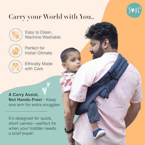 Image of Soulslings Imbu Buckle Hip Sling Baby Carrier -100% Cotton - Denim | Baby Toddler Carrier | Baby Sling Carrier | Lightweight Sling Baby Carrier for Babies & Toddlers | Adjustable for 6 - 30 Months (Upto 20kg)