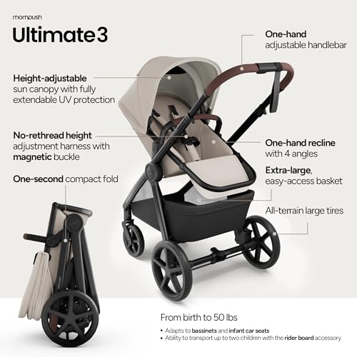 Image of Mompush Ultimate 3 Full Size Stroller, Extendable Seat, Infant to Toddler
