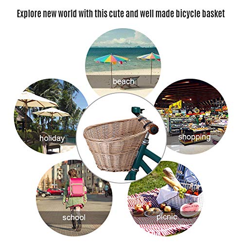 Mini cesta de guiador, Romacci Cesta de guiador em forma de D para crianças bicicleta de vime guiado