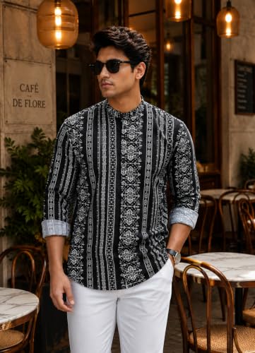 Image of Majestic Man Men's Cotton Regular Fit Short Printed Designer Kurta