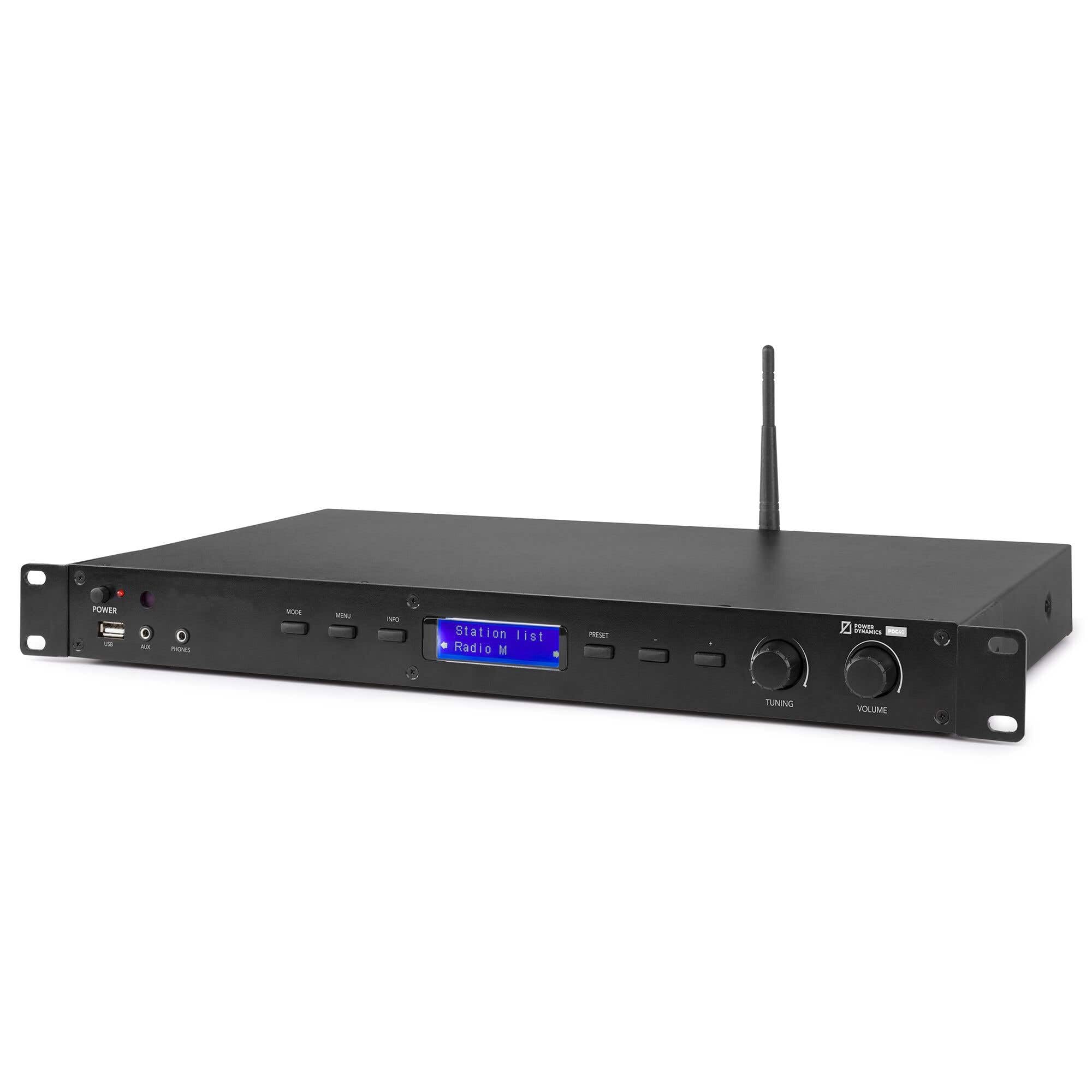 Power Dynamics PDC40 Sintonizador enracable Dab+ & FM con Reporductor MP3 por USB, Bluetooth y Mando a Distancia