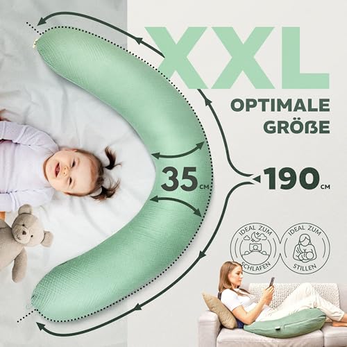 sei Design XXL Stillkissen 190x35 cm mit Musselin-Bezug ergonomisch. Schwangerschaftskissen Seitenschläferkissen Komfortkissen für… – Ansicht 4