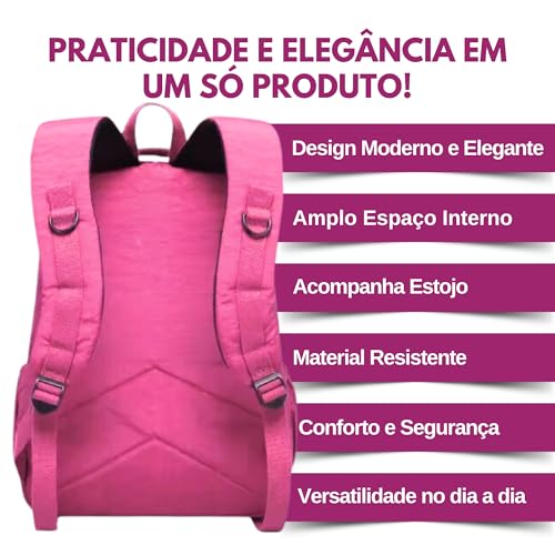 Mochila Feminina + Estojo J’PRIB – Resistente, Funcional e Versátil para Trabalho e Estudos (Preta)