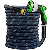 Junredy Garden Hose 50FT, NON-EXPANDABLE Heavy-Duty Flexible & Lightweight Water Hose with 10-Function Nozzle, No-Kink, Leak-Proof, Solid Fittings for Car, RV Marine Camper, Outdoor, Yard, Lawn