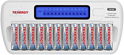 Tenergy TN160 12-Bay LCD NiMH/NiCD AAA/AA Battery Charger + 12 AA Premium NiMH Rechargeable Batteries