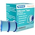 Silicone Medical Tape for Sensitive Skin 1" x 4 Yard 2 Rolls Blue Hypoallergenic Repositionable Easy Removable Surgical Tape for First Aid Wound Care Skin Friendly