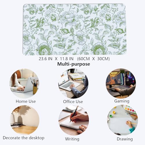 Image of Sage Green Chinoiserie Mouse Pad,Sage Green Floral Desk Mat,XL Large Greens Floral Preppy Trendy Mouse Pad,Girly Gaming Mousepad,Girly Laptop Desk Mat for Dorm Home Office,23.6x11.8 Inch