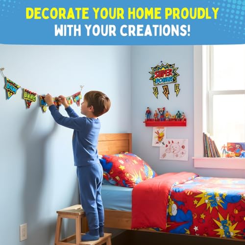 Image of PepPlay Superhero Combo for Boys, Colour-in Velvet Heroes and Power + My Superhero Cape Kit, DIY Mess-Free Art and Craft Activity, Summer, Reusable Travel Toy, Birthday Return Gift for Age 3 to 10