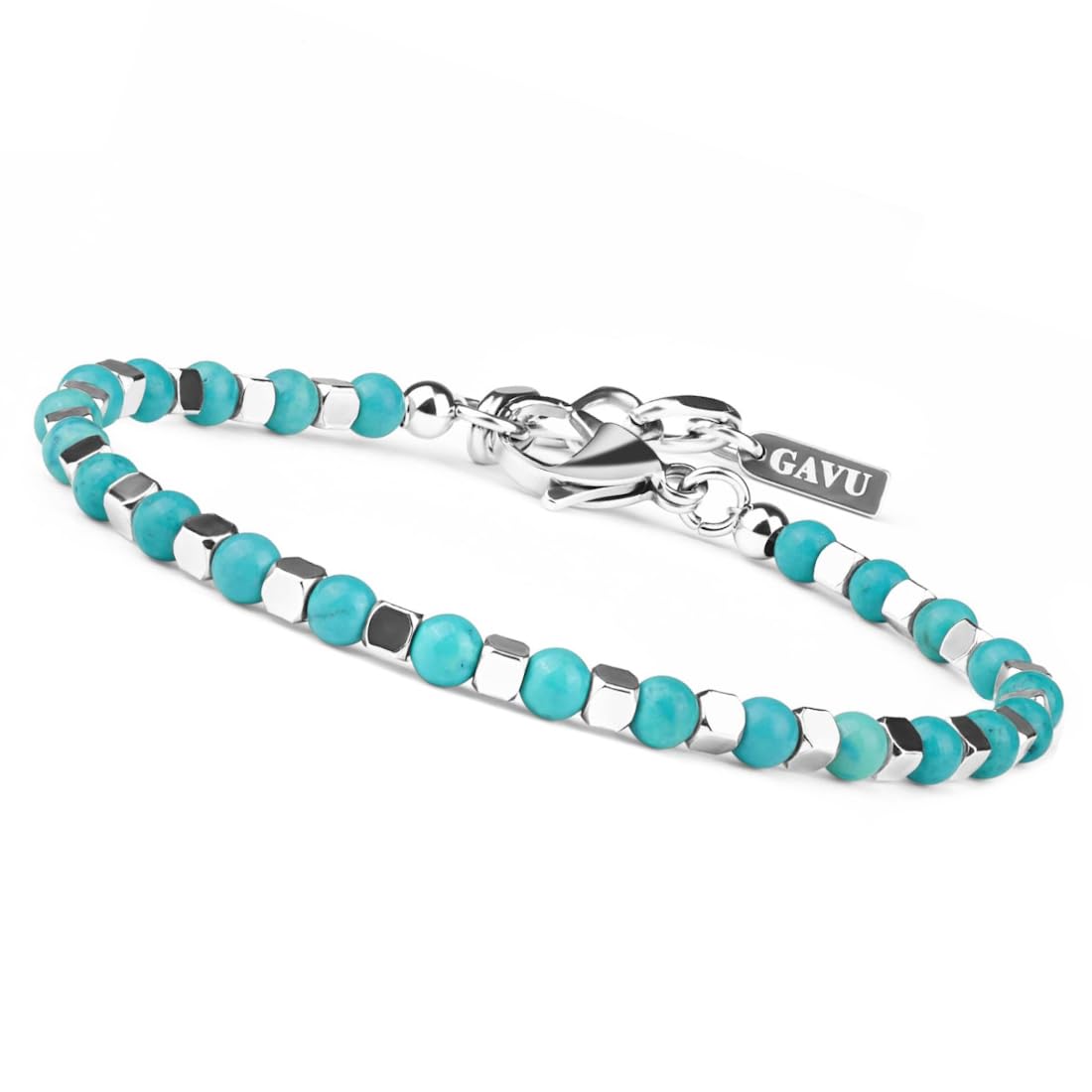 Unique Gems Bracciale Uomo/Donna In Acciaio Inox Con Pietra Turchese (Howlite) – Lunghezza Regolabile 16-20 Cm, 4 Mm - 3