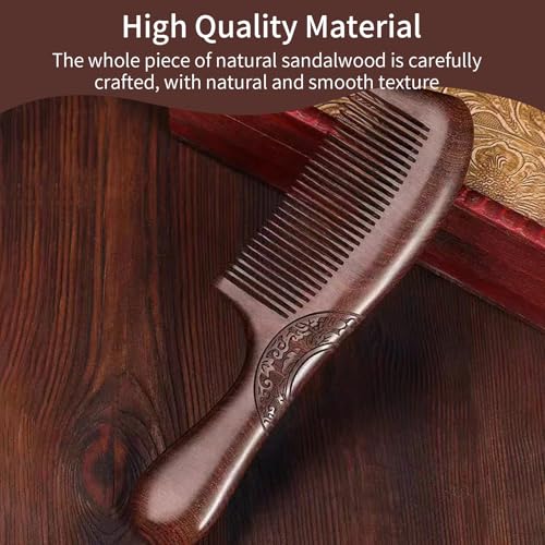 Natural Sandalwood Comb - Anti Static Wooden Comb for Women, Smooth Detangling Fine Tooth Hair Comb, Portable Travel Wood Combs for Curly & Straight Hair