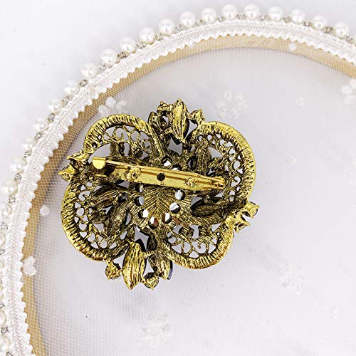Image of LAXPICOL Women's Large Sparkly Crystal Flower Brooch Pin Fashion Statement Broach Pin