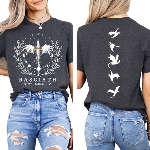 Basgiath War College T-Shirt, Fourth Wing Fantasy Book Lover Tee, Violet Sorrengail Dragon Rider Printed T-Shirt, Makes The for Fans of Rebecca Yarros (Dark Grey, Adult Large)
