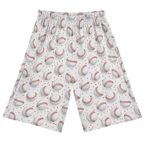 ALAZA Baseball White Boys Athletic Shorts Kids with Pockets Shorts for boy Girl Size 6-8 Years