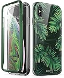 i-Blason Cosmo Series Designed for iPhone Xs Max Case 2018 Release, Full-Body Bumper Case with Built-in Screen Protector, Green Leaves, 6.5