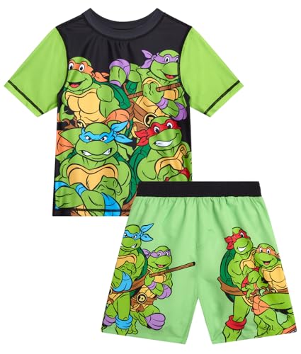 Nickelodeon Paw Patrol TMNT Boys Rash Guard Set UPF 50 Swim Shirts & Trunks Size 7 Black/Green Teenage Mutant Ninja Turtles