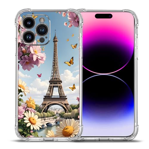 Coque iPhone 16 Pro Max fleurs et tour Eiffel pour le quotidien
