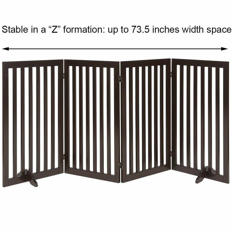 MENIFY | Wooden Freestanding Foldable Pet Gate for Dogs, Over Fence, Dog Partition for Your pet and Baby (4-Panel Brown32 Hight) 3
