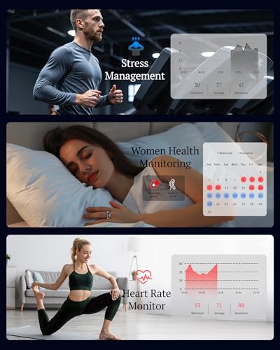 Image of Smart Ring for Women & Men with Display, Health Ring with Heart Rate, Sleep Monitor, IP68 Waterproof Fitness Ring, Fitness Tracker Ring, No APP Fee for iPhone and Android (Rose Gold, 9#)