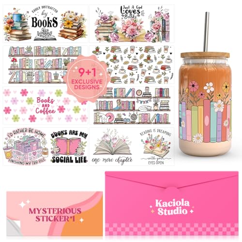Image of Kaciola 10 Sheets UV DTF Cup Wraps for 16 oz- Booklover Theme UV DTF Stickers, 1 Sheet Mysterious Pattern Transfer, Rub on Transfers Stickers for 16 oz Libbey Glasses Crafting